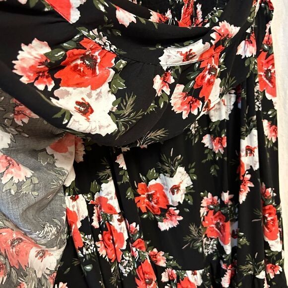 Torrid size 5 rose red black dress elastic top sleeve ruffled off should… - Picture 6 of 6